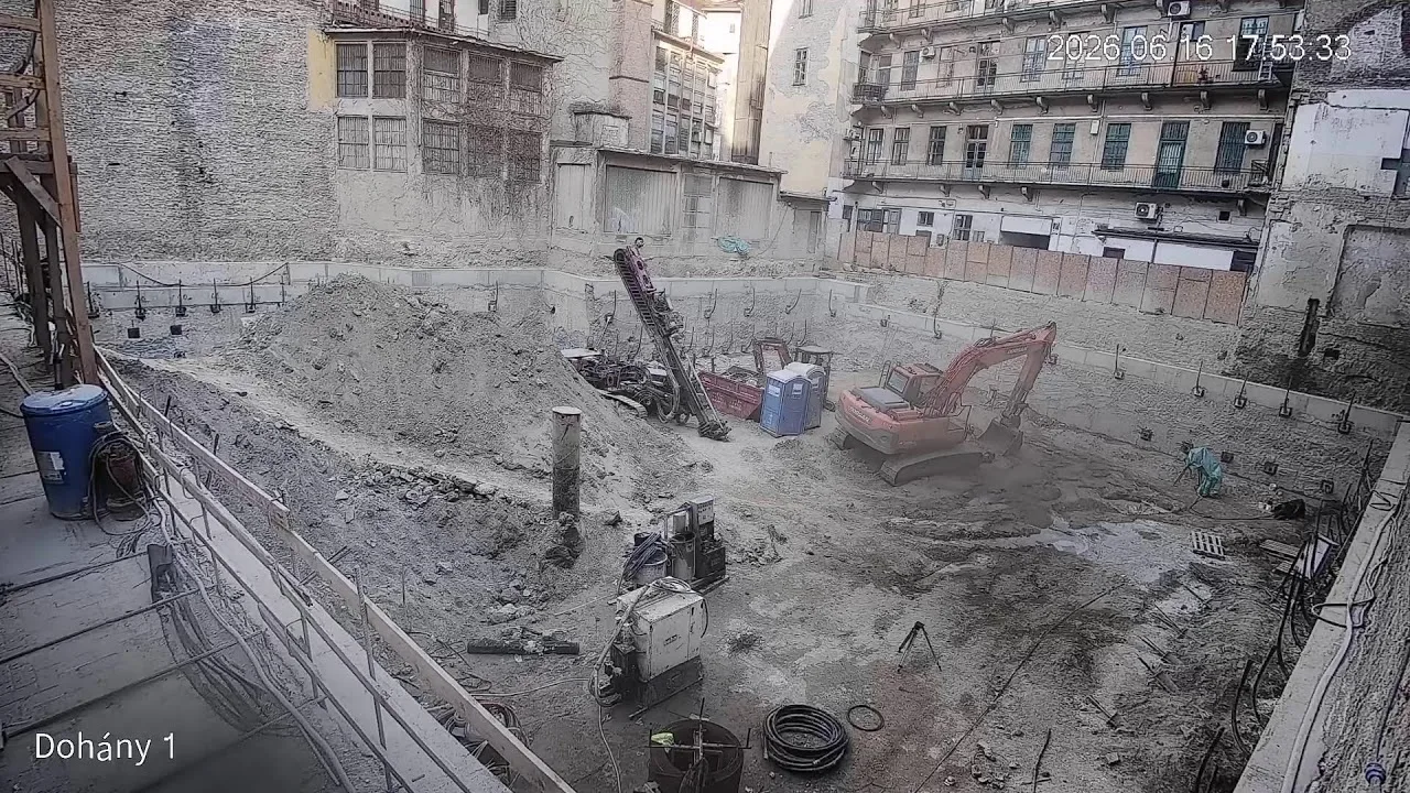 Kamerakép a Rubin Residence építkezéséről — Madártávlat — teljes munkaterület